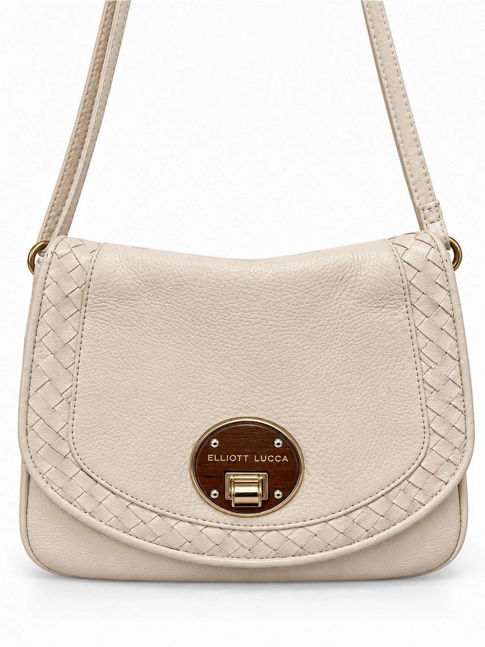 Elliott Lucca Ivory Genuine Leather Woven Crossbody Bag
